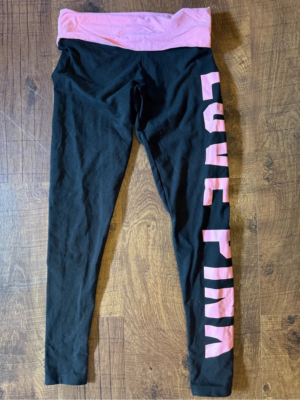 Victoria's Secret Black Leggings with Pink Waistband and Side Logo